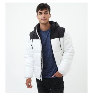 Aeropostale White and Black Hooded Puffer Jacket